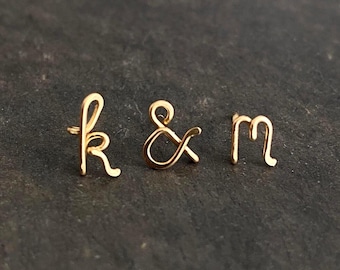 14k Gold Initial Earrings: Personalized Couples Ampersand Stud Set