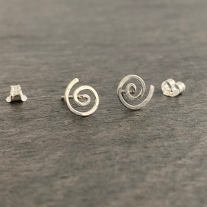 Spiral sterling silver hammered stud earrings with ear backings