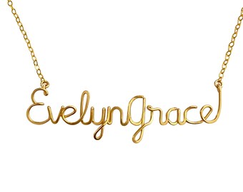 Custom 14k Gold Filled Two Name Necklace: Script Double Name Pendant