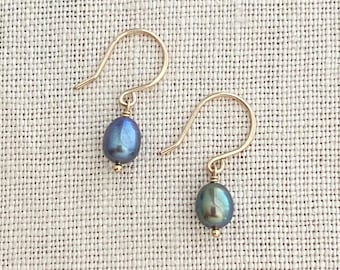Peacock Pearl Oval Earrings: 14k Gold Filled