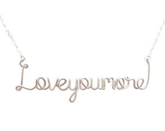 Sterling Silver Love You More Necklace: Chic Script Font
