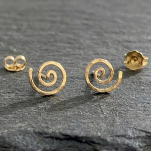 14k Gold Filled Spiral Stud Small Earrings: Tarnish Free Swirls