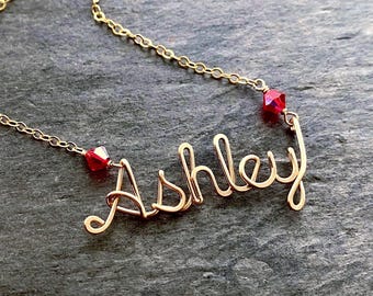 Custom 14k Gold Fill Swarovski Crystal Name Necklace: Personalized Script Jewelry