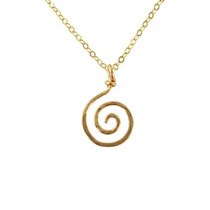 Gold Spiral Pendant. 14k Gold Filled Spiral Swirl Hammered Necklace. 1 inch long pendant.