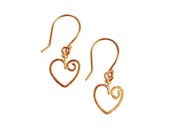 Small Heart Dangles- 14k Gold Filled Small Hammered Earrings, Valentines Day