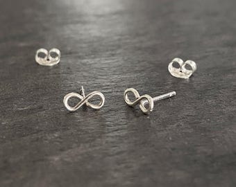Tiny Sterling Silver Infinity Stud Pair of Earrings: Figure 8 Loop