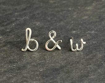 Sterling Silver Couples Earrings: Custom Lowercase Lovers Initials Stud Earrings