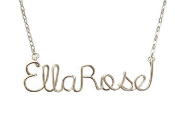 Custom Sterling Silver Two Name Necklace: Script Wire Jewelry