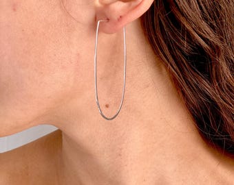 Horseshoe Hoop Earrings. 925 Sterling Silver 3 inch Large U Shaped Hoops