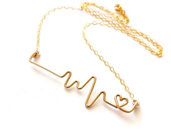 14k Gold Filled Heartbeat Necklace: EKG Pendant, Nurse Doctor Gift