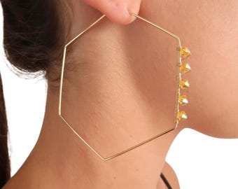 14k Gold Filled Honeycomb Swarovski Crystal Hoop Earrings