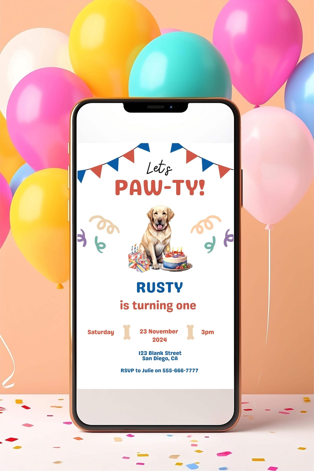 Personalized Dog Birthday Invitation | Pet Party Digital Invite | Puppy ...