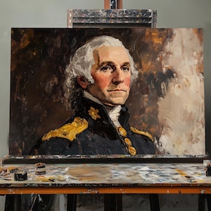 Peinture à l&#39;huile d&#39;art Portrait de George Washington | Art présidentiel peint à la main | Décoration murale histoire américaine | Toile du père fondateur