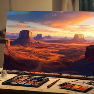 Fine Art Oil Painting | Monument Valley Sunset Canvas | Southwestern Desert Landscape Art | Arizona Utah Wall Decor | Red Rock Sunset Art