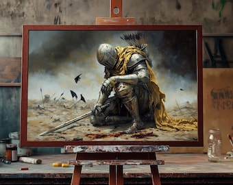 Warrior Knight in Battlefield | Fine Art Oil Painting | Medieval Combat Wall Art | Historical Warrior Decor | Epic Battle Canvas Oil Artwork