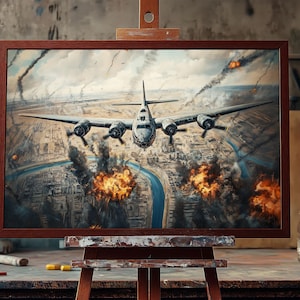 B‑17 Flying Fortress WWII Bomber Art | Vintage Military Aviation Wall Decor | Historic Heavy Bomber Canvas Oil Painting Tribute | Oil Art