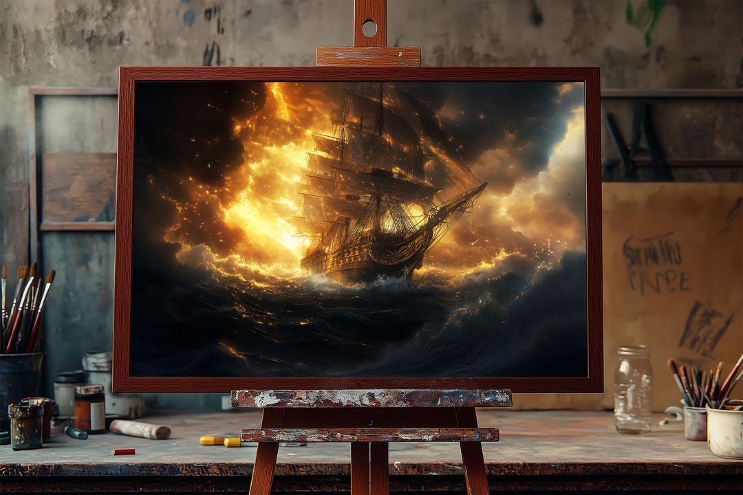 Grand Majestic Sailing Ship Oil Painting | Epic Golden Nautical ...
