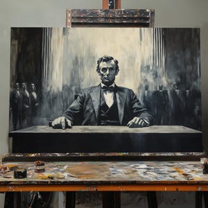 Fine Art Oil Painting Abraham Lincoln Black and White Portrait | Hand-Painted Presidential Art | Monochrome American History Wall Decor