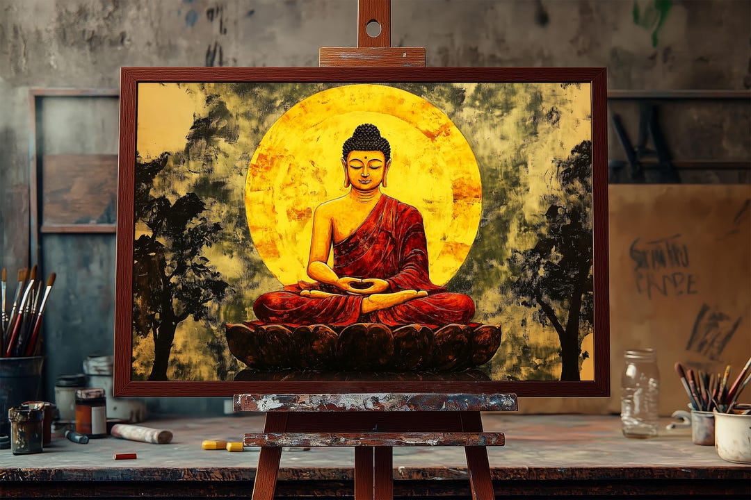 Lord Gautama Buddha Oil Painting | Hand-painted Spiritual Canvas Art ...