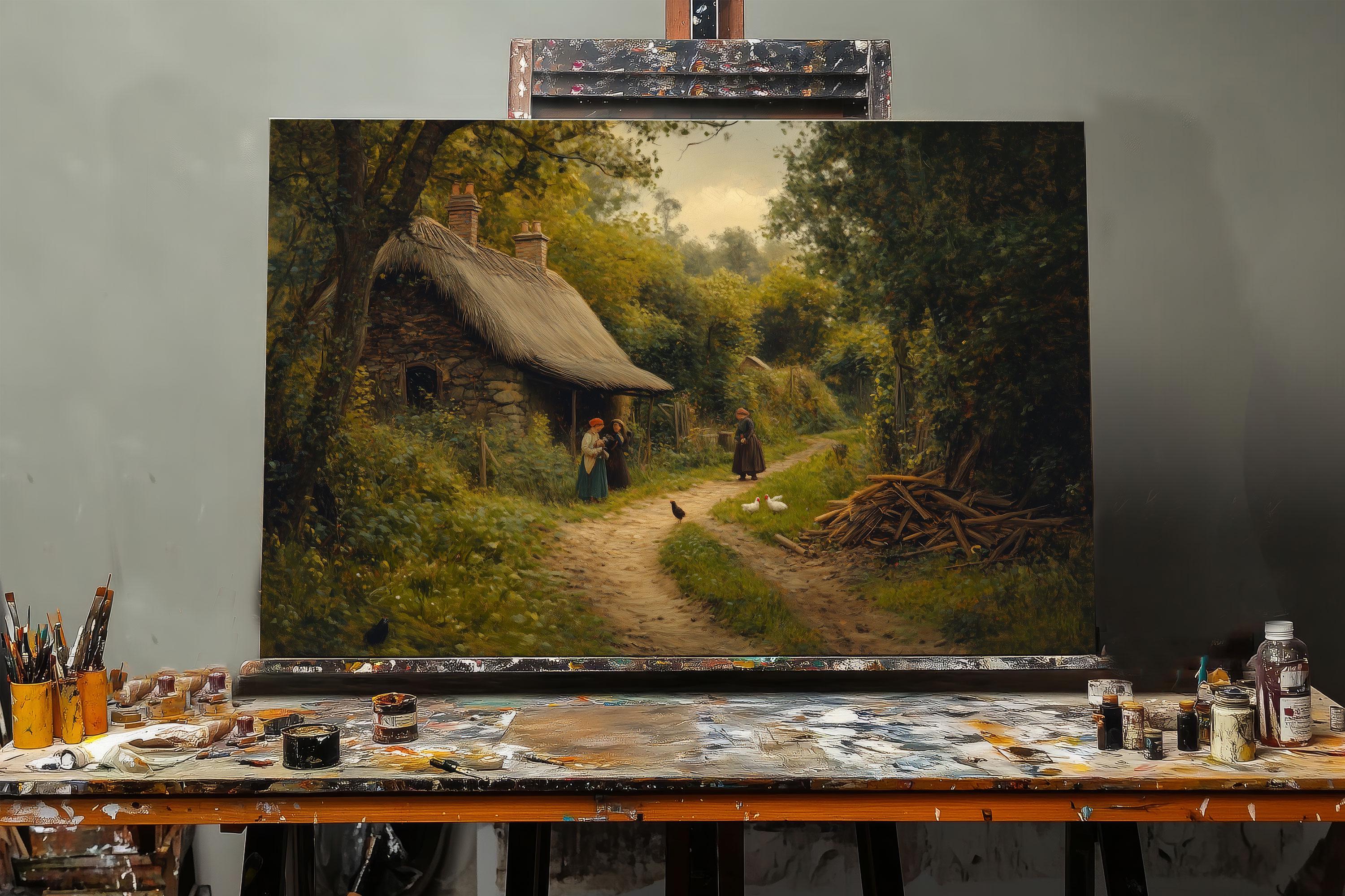 English Countryside Oil Painting | Rustic Cottage Landscape Canvas Art ...