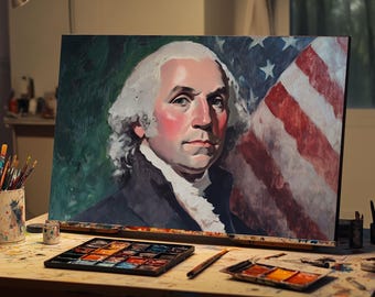 George Washington Oil Portrait | Founding Father Canvas Art | Patriotic Historical Wall Decor | Fine Art Hand‑Painted Presidential Art Decor