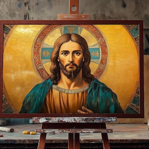 Jesus Christ Pantocrator Icon | Byzantine Orthodox Oil Painting | Christian Religious Wall Art | Hand-Painted Sacred Canvas | Religion Art