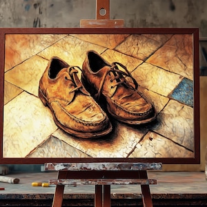 Worn Leather Shoes Painting | Fine Art Oil Painting | Rustic Footwear Wall Art | Vintage Shoe Decor | Still Life Canvas | Hand-Painted Art
