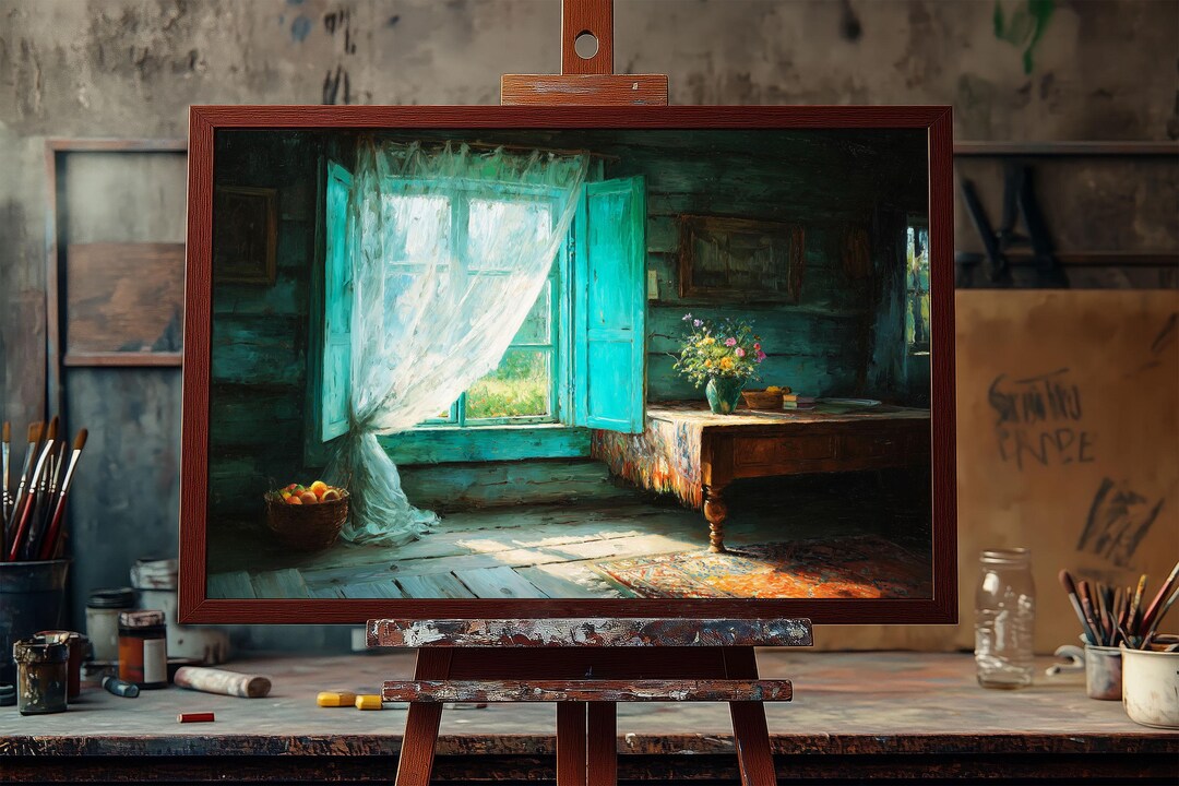 Turquoise Wooden Window Interior | Open Window Scene With Rustic Charm ...