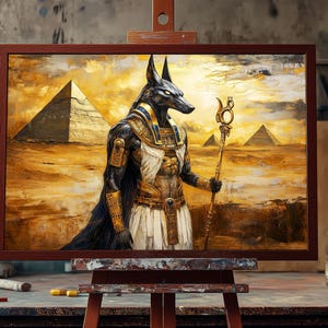 Anubis Egyptian God of the Afterlife | Mythological Oil Painting | Warrior Anubis Wall Art | Ancient Egypt Decor | Jackal Deity Canvas Art