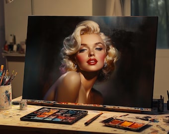Vintage Marilyn Monroe Oil Portrait | Glamorous Movie Star Canvas Wall Art for Iconic Hollywood Decor | Marilyn Monroe Fine Art Oil Painting