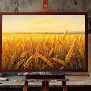 Dipinto ad olio su tela "Campo di grano dorato" / Paesaggio di campagna sereno / Arte rustica dipinta a mano / Regalo per gli amanti della natura / Dipinto ad olio