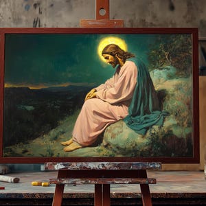 Jesus Christ in Prayer Oil Painting | Hand-Painted Sacred Canvas Art | Spiritual Christian Wall Decor | Meditative Religious Home Accent Art