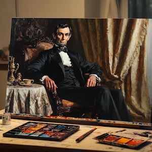Abraham Lincoln Oil Portrait | Historical Presidential Canvas Art | Fine Art Hand‑painted USA President Wall Decor | Classic Heritage Art