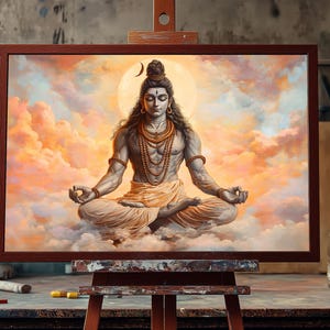 Lord Shiva in Deep Meditation Oil Painting | Hand-Painted Hindu God Canvas Art | Spiritual Wall Decor | Sacred Mahadev Home Accent | Yoga