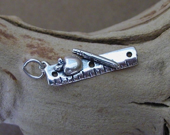 Ruler Charm with Apple & Pencil Sterling Silver Charm