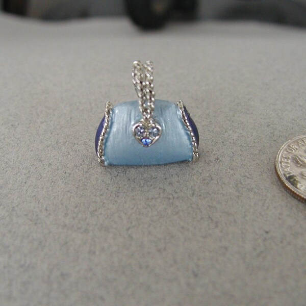 Purse Enamel Blue Sterling Silver Charm