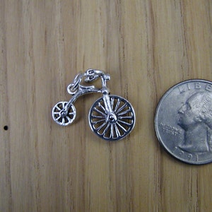 Old Fashion Moveable  Wheels Velosipede Bicycle Bike Sterling Silver Charm