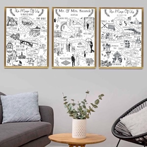 Carte personnalisée des relations | histoire d'amour personnalisée | Cadeau d'anniversaire | Cadeau d'anniversaire | Illustration de couple | Décoration murale artistique