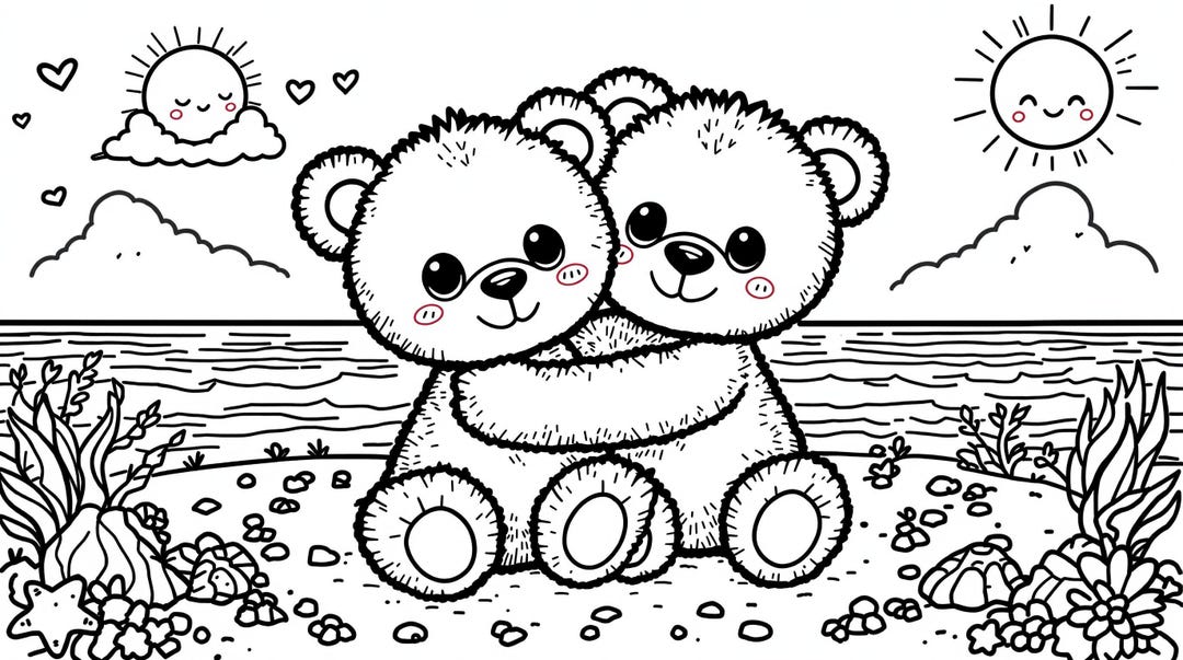 Teddy Bears Hugging Coloring Pages; Simple Bear Printable Coloring Page ...