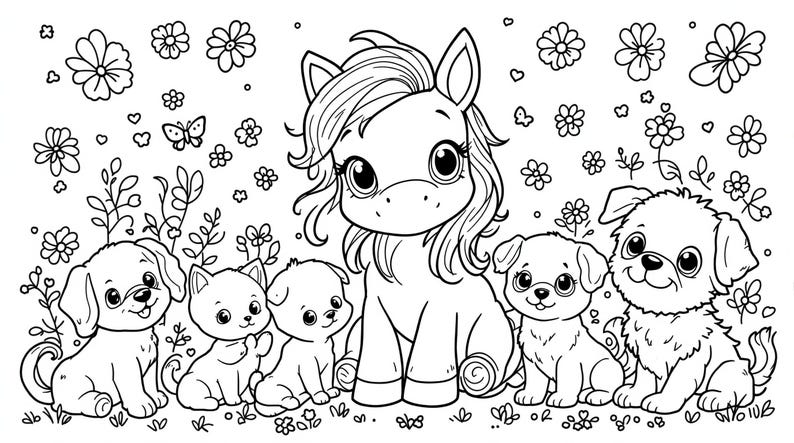 Coloring Pages With Ponies, Kittens, and Puppies! - Etsy
