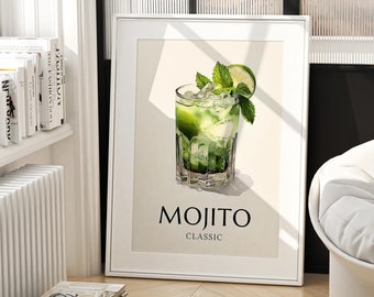 Impresión artística de cóctel mojito: póster retro de carrito de bar (descarga digital)
