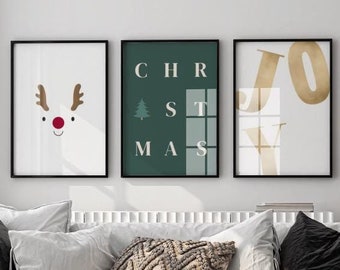 Ensemble d'impressions de Noël : art mural minimaliste des fêtes (téléchargement numérique)