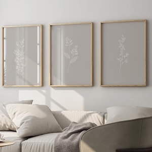 Beige Wall Art Set of 3 Neutral Botanical Line Art Plant Prints Minimalist Modern Living Room Home Decor Printable Art Instant Download