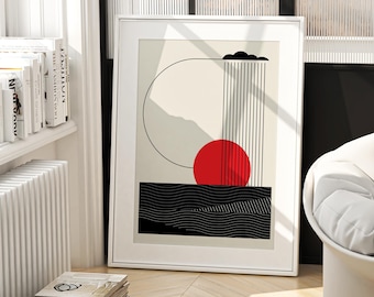 Sunset Serenity Art Print: Mid-Century Modern Geometric Wall Decor (Digital Download)