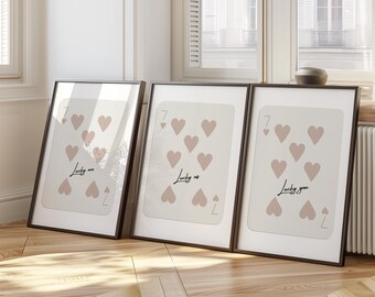 Stampa artistica con carta da gioco Lucky You: decorazione beige minimalista (download digitale)