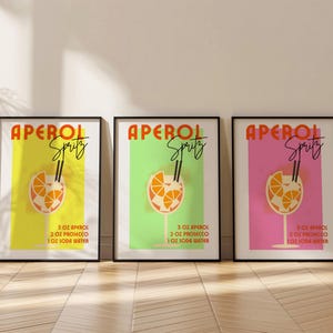 Aperol Spritz Poster Set of 3, Colorful Cocktail Wall Art, Summer Drink Printable, Retro Bar Cart Decor, Digital Download, 3 Aperol Recipe