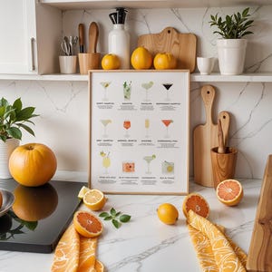 Minimalistyczny przepis na koktajle, sztuka ścienna, nowoczesny wózek barowy do wydrukowania, cyfrowy wydruk miksologii, plakat z napojami kuchennymi, natychmiastowe pobranie, wydruk alkoholu