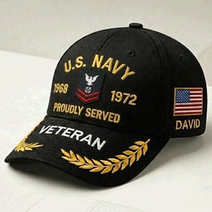 Personalized US Navy Hat, Custom Name Embroidery Proudly Served Cap, Veterans Day, Father's Day Gift