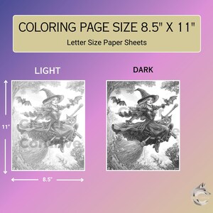 Bad Witches Coloring Pages, Adult and Kids Coloring Books, Bad Witches Coloring Sheets, Grayscale, Instant Download, Printable PDF File image 2