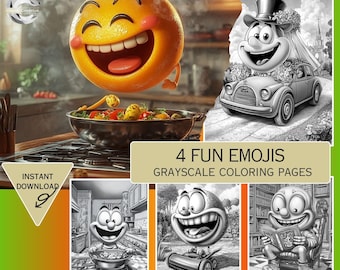 Roliga emoji-målarbilder, roliga emoji-ansiktesmålarbilder, leende emoji-målarböcker, gråskaleark, direktnedladdning, utskrivbar PDF-fil
